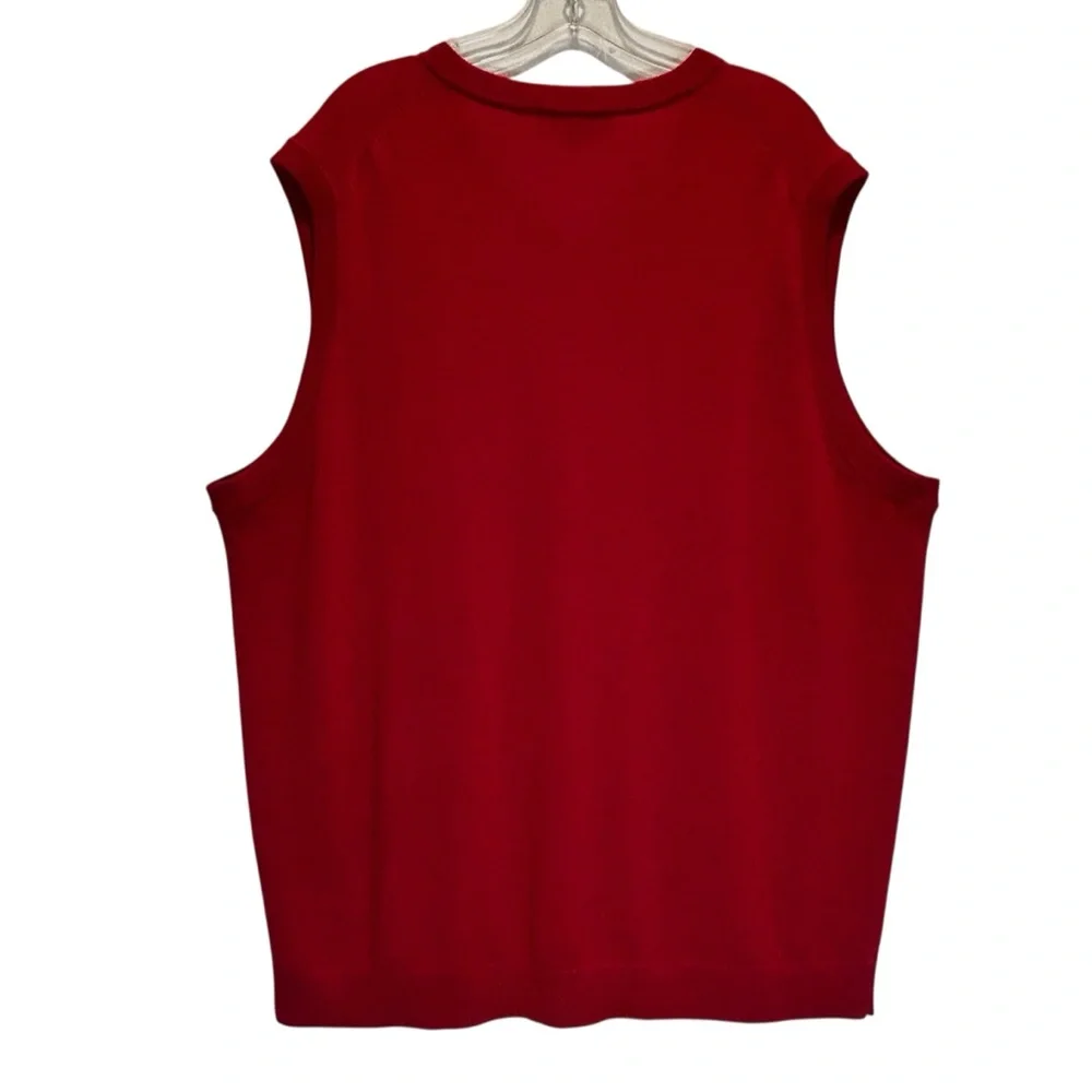 Men’s Red Merino Wool V-Neck Sweater Vest - Size 2XT